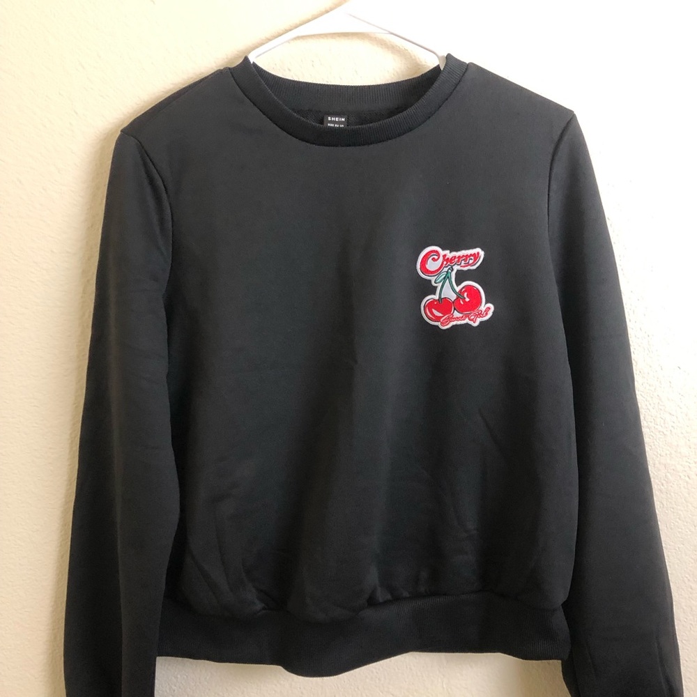 Black Sweatshirt with Cherry Patch